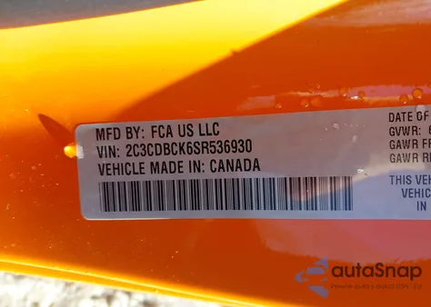 2025 Dodge Charger Daytona R/T Awd z USA, uszkodzony, nr VIN 2C3CDBCK6SR536930